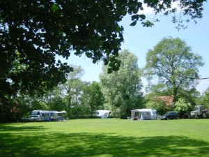 Het groene kampeerterrein van de kleine camping Overijssel