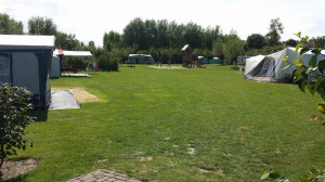 Het grasveld van de kleine camping Zeeland
