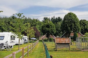 Caravans en veel bomen.
